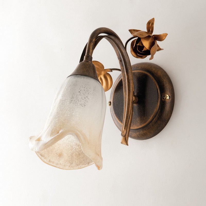 Applique in ferro Marrone Oro foglie una luce 23x h26 cm