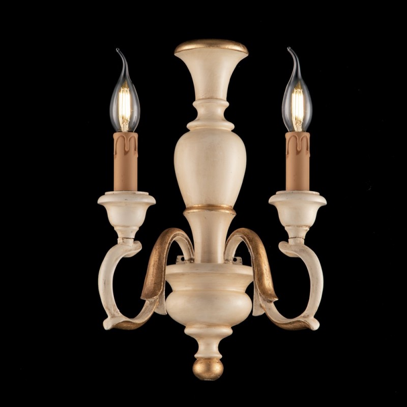 Applique in legno Avorio e Foglia Oro due luci 25x h40 cm