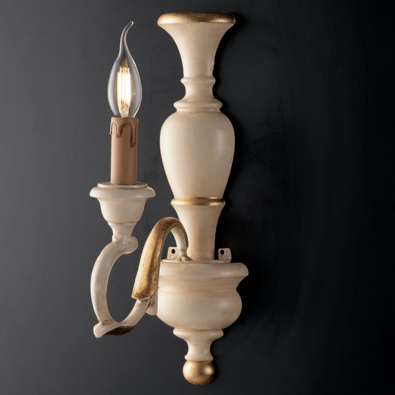 Applique in legno Avorio e Foglia Oro una luce 21x h40 cm