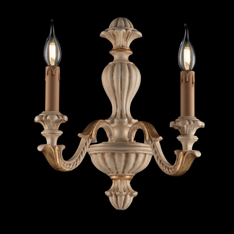 Applique in legno Avorio e foglia Oro due luci 31x h40 cm