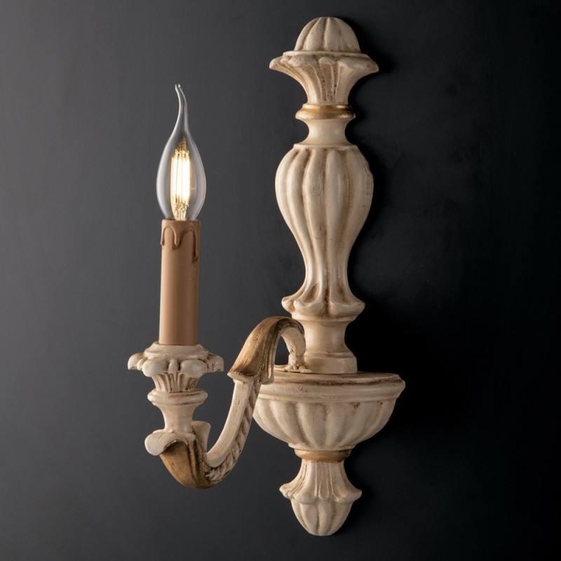 Applique in legno Avorio e foglia Oro una luce 25x h40 cm