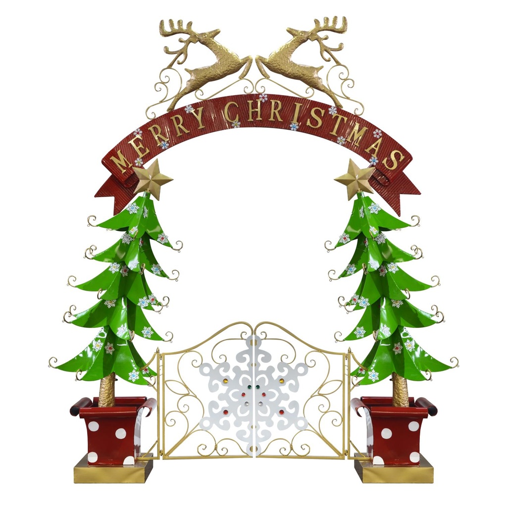 Arco alberi in metallo con cancello verde cm285x80h300