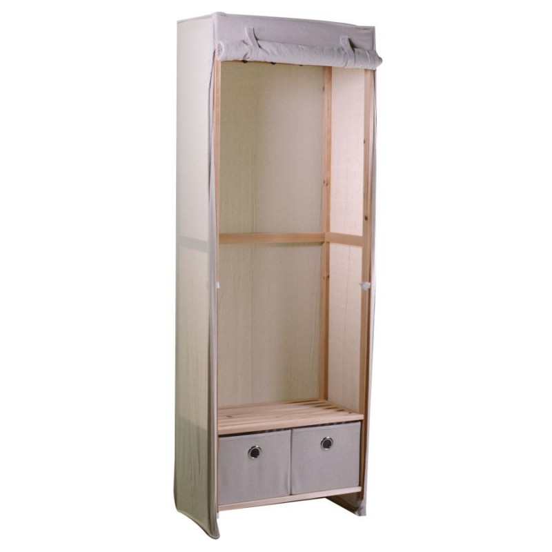 Armadio legno e stoffa con 2 cassetti, dimensioni 58x36x268h cm