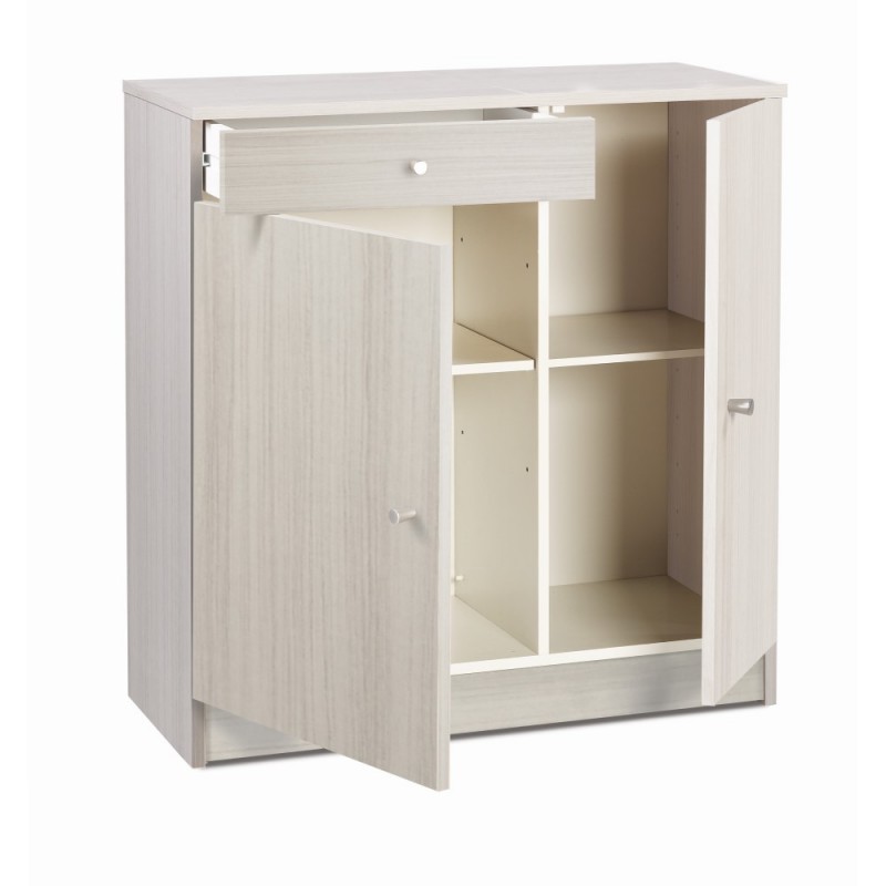 Armadio Multiuso Basso Due Ante Un Cassetto Eucalipto 77x34x h80 cm