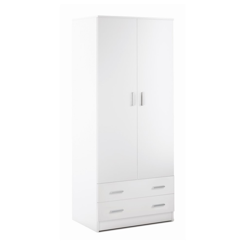Armadio Multiuso Due Ante Due Cassetti Bianco 77x52x182 cm