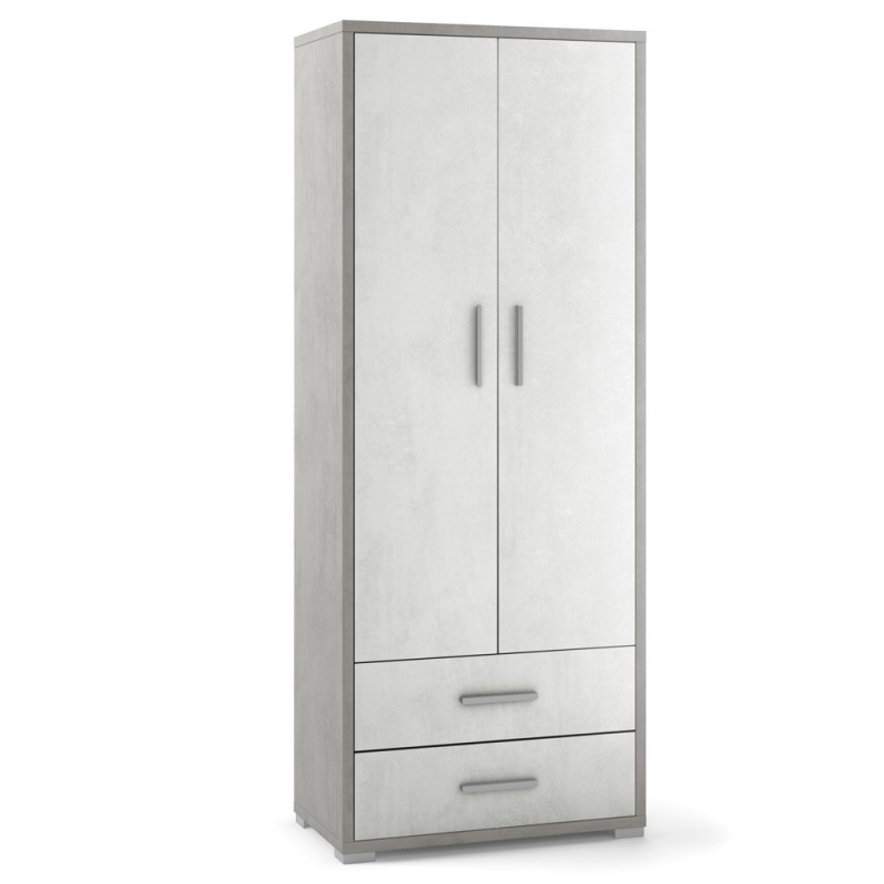 Armadio Multiuso con Due Ante e Due Cassetti Cemento Bianco 71x41x h182 cm
