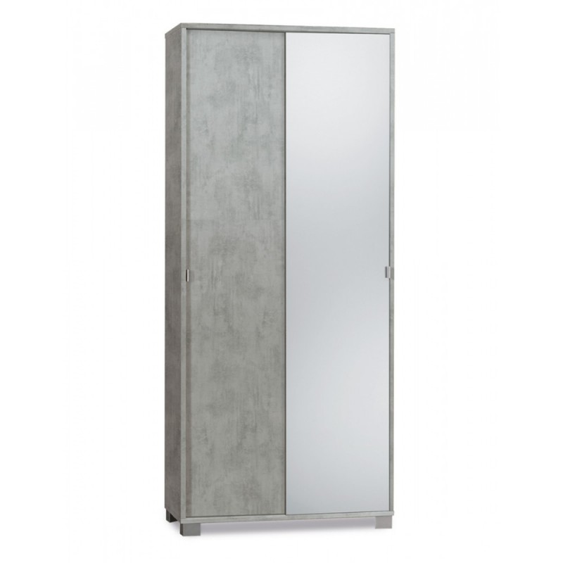 Armadio multiuso con ante scorrevoli e specchio Beton Cemento 82x41x h190 cm