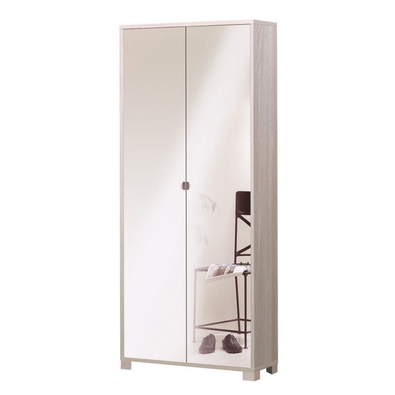 Armadio multiuso slim con due ante a specchio e otto ripiani Olmo Chiaro 83x29x h190 cm