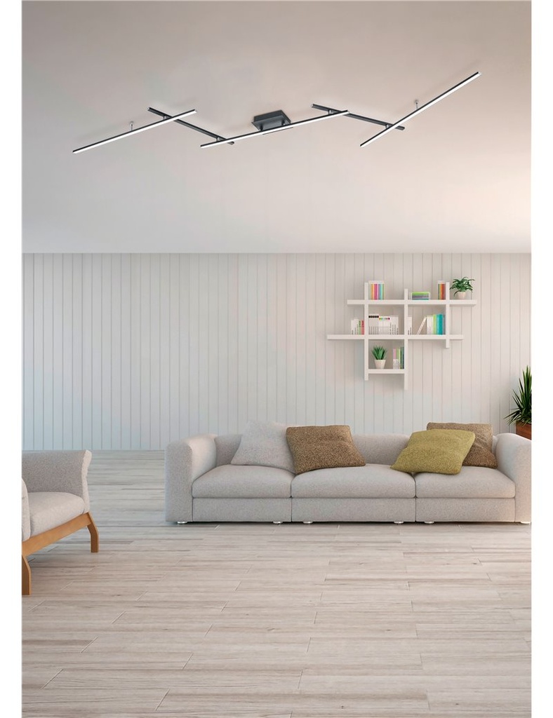 Plafoniera LED orientabile nera retro-illuminata RGB con telecomando - L. 245cm
