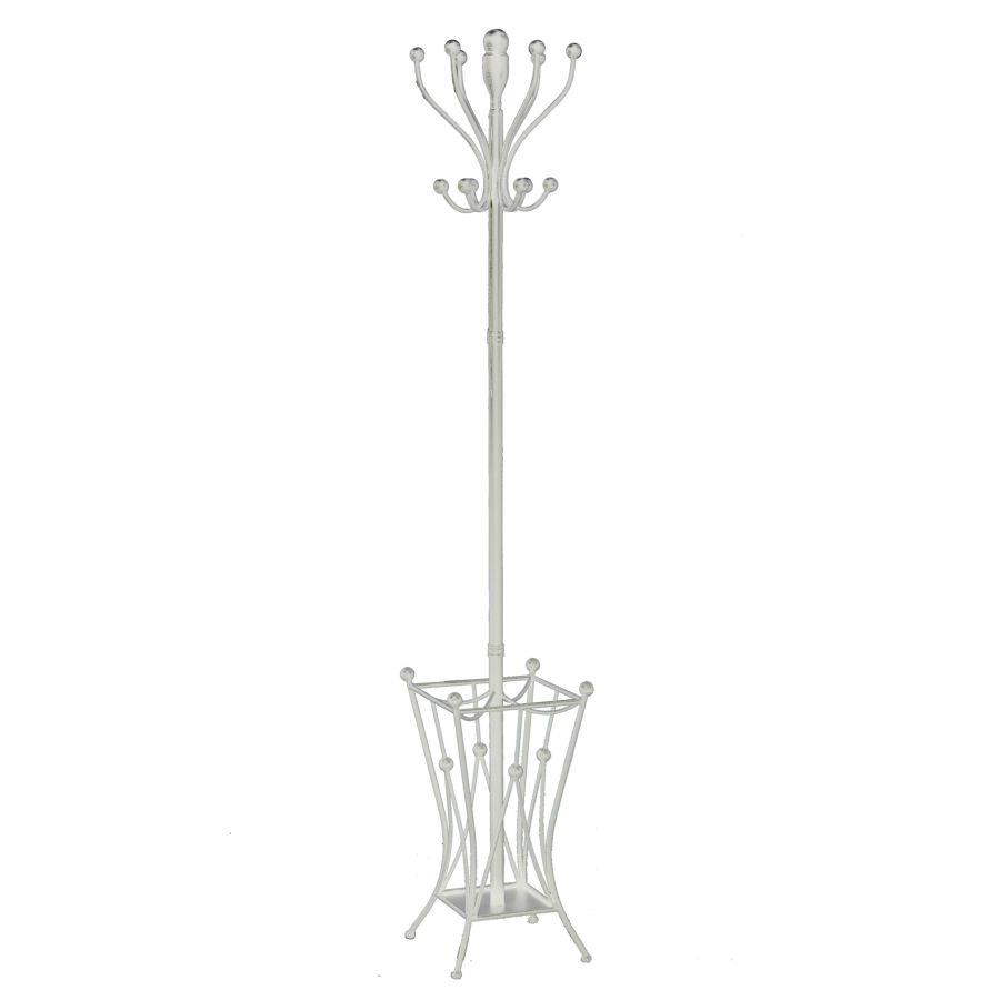 Attaccapanni classico a stelo bianco con porta ombrelli quadro 184 cm di altezza