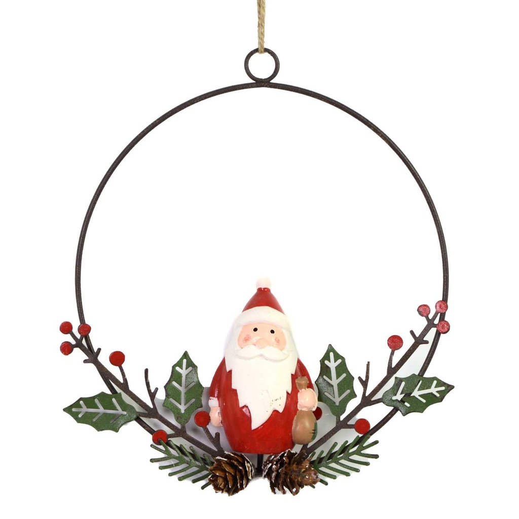Ghirlanda Babbo Natale in Metallo Rosso 16x7x16 cm