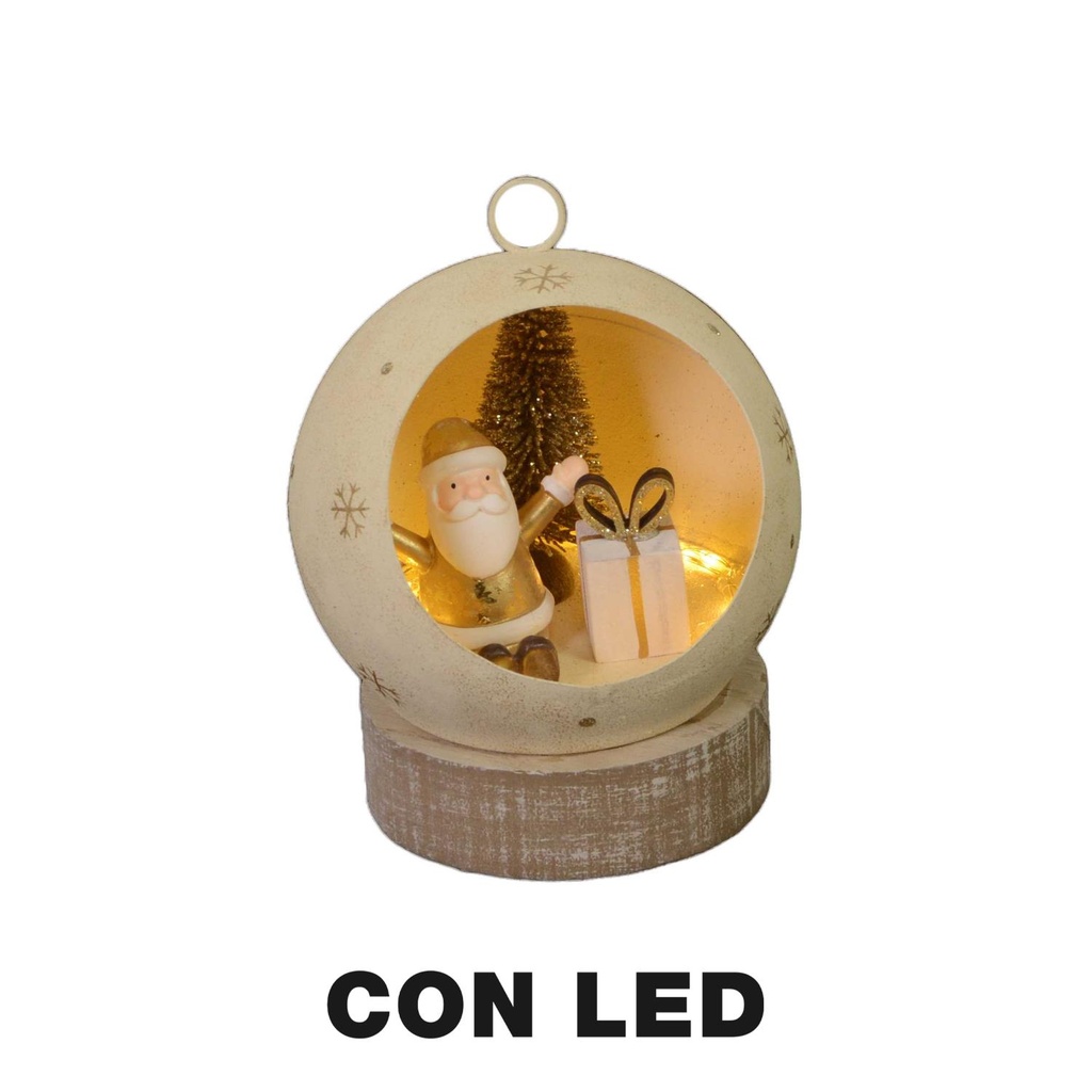 Babbo Natale Metallo LED Pallinaoro cm ø11h15