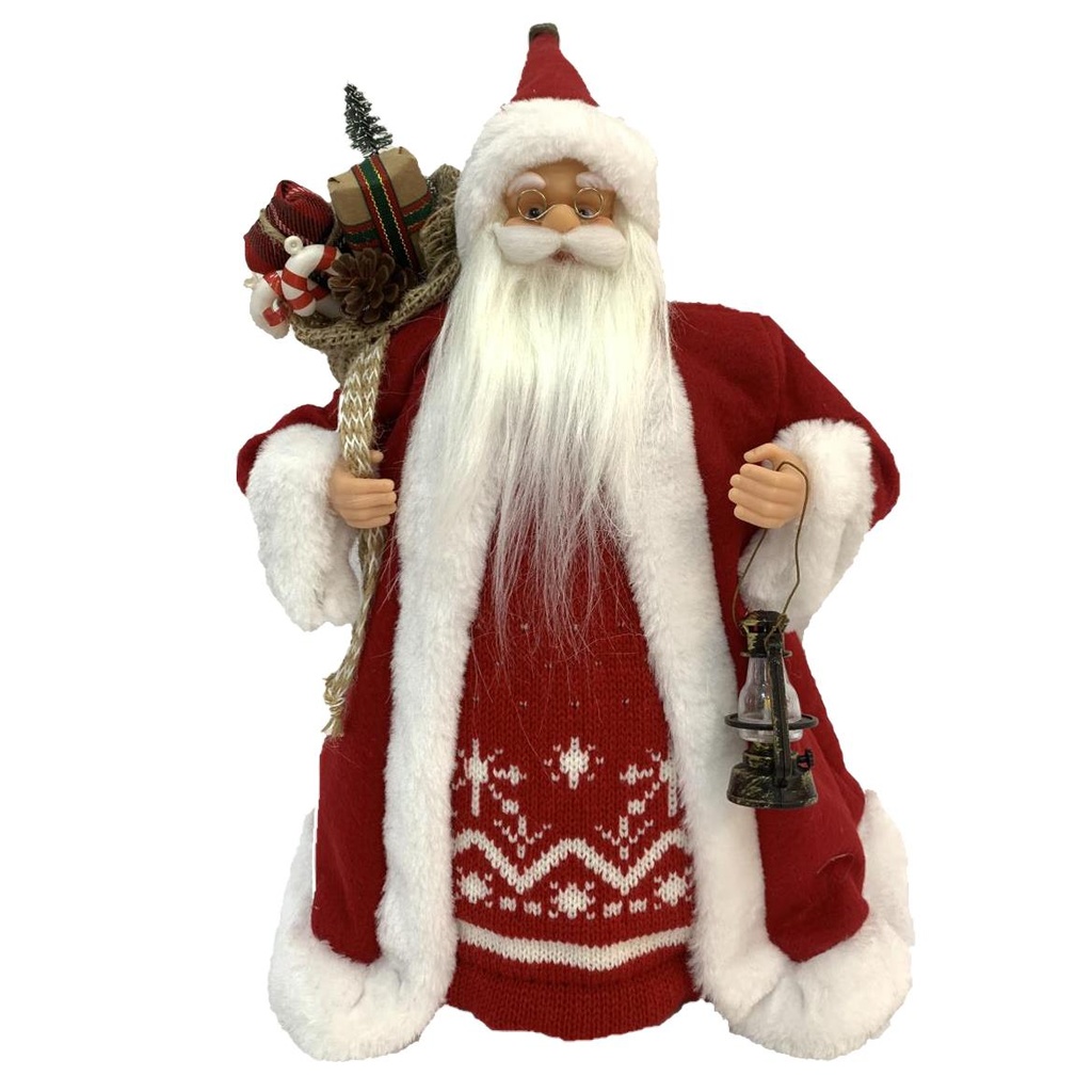 Puntale in tessuto Babbo Natale con regali rossi 30cm