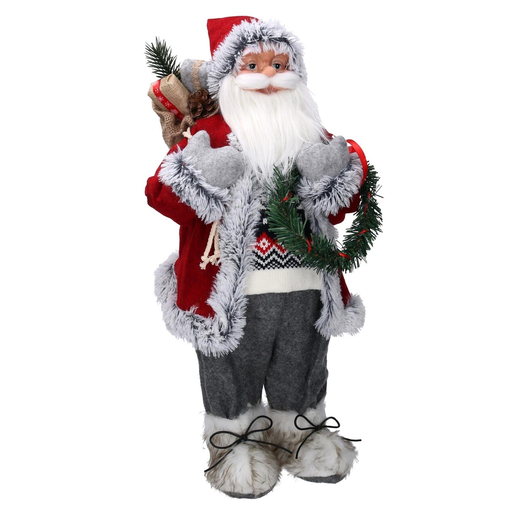 Babbo Natale Tessuto con Regali e Ghirlanda Grigio Rosso 30x17,5x65 cm