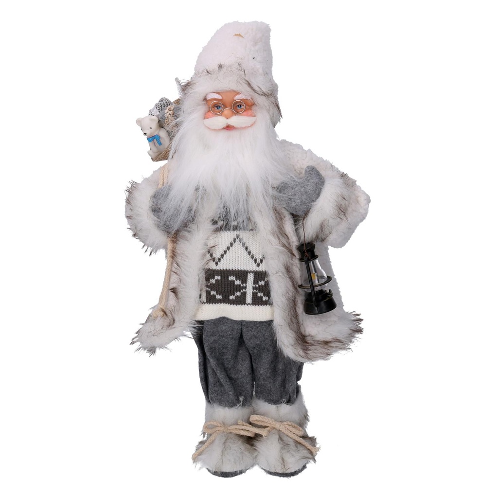 Babbo Natale Tessuto con Regali e Lanterna Grigio 24x12x45 cm