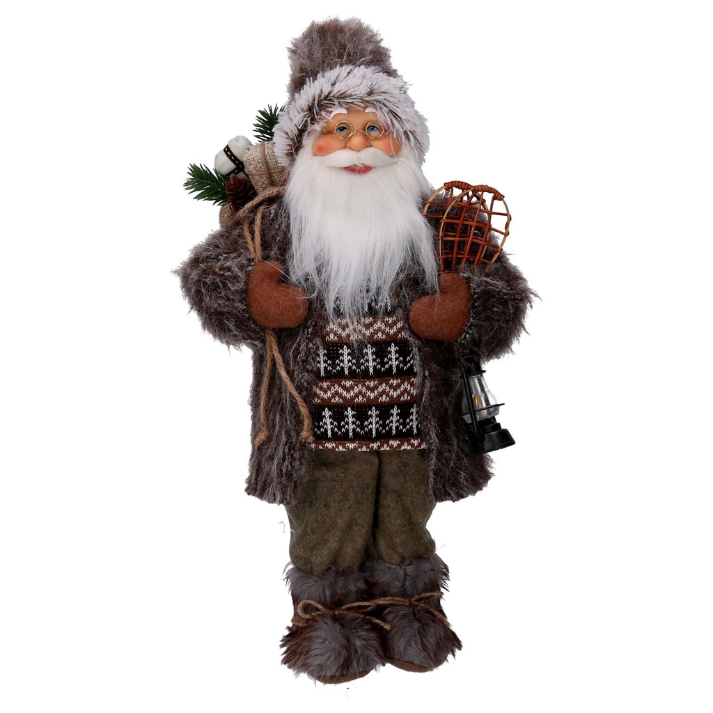 Babbo Natale Tessuto con Regali e Lanterna Marrone 30x17,5x60 cm