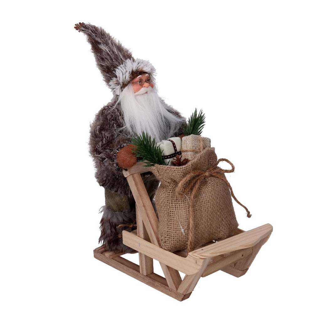 Babbo Natale Tessuto con Slitta e Regali Marrone 33x12x30cm