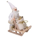 Babbo Natale Tessuto con Slitta Regali Bianco Oro 33x12x30 cm