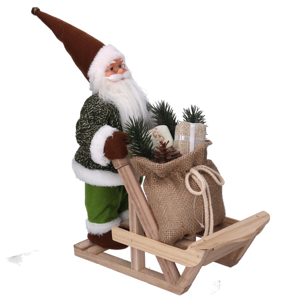 Babbo Natale Tessuto con Slitta Verde 33x12x30 cm