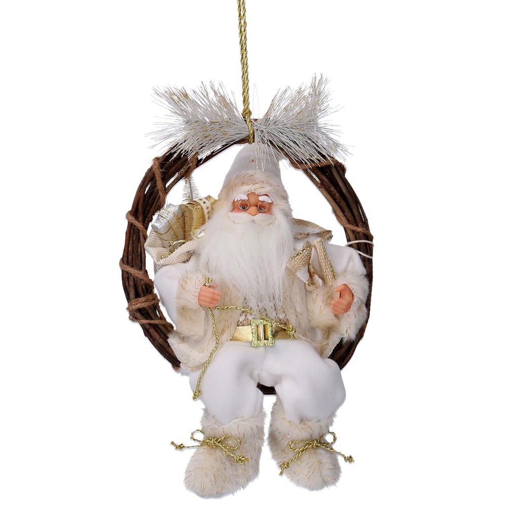 Ghirlanda Babbo Natale Tessuto Bianco Oro cm23,5x13,5h30