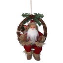 Ghirlanda natalizia con Babbo Natale in tessuto, marrone e rosso, 23,5x13,5x30 cm