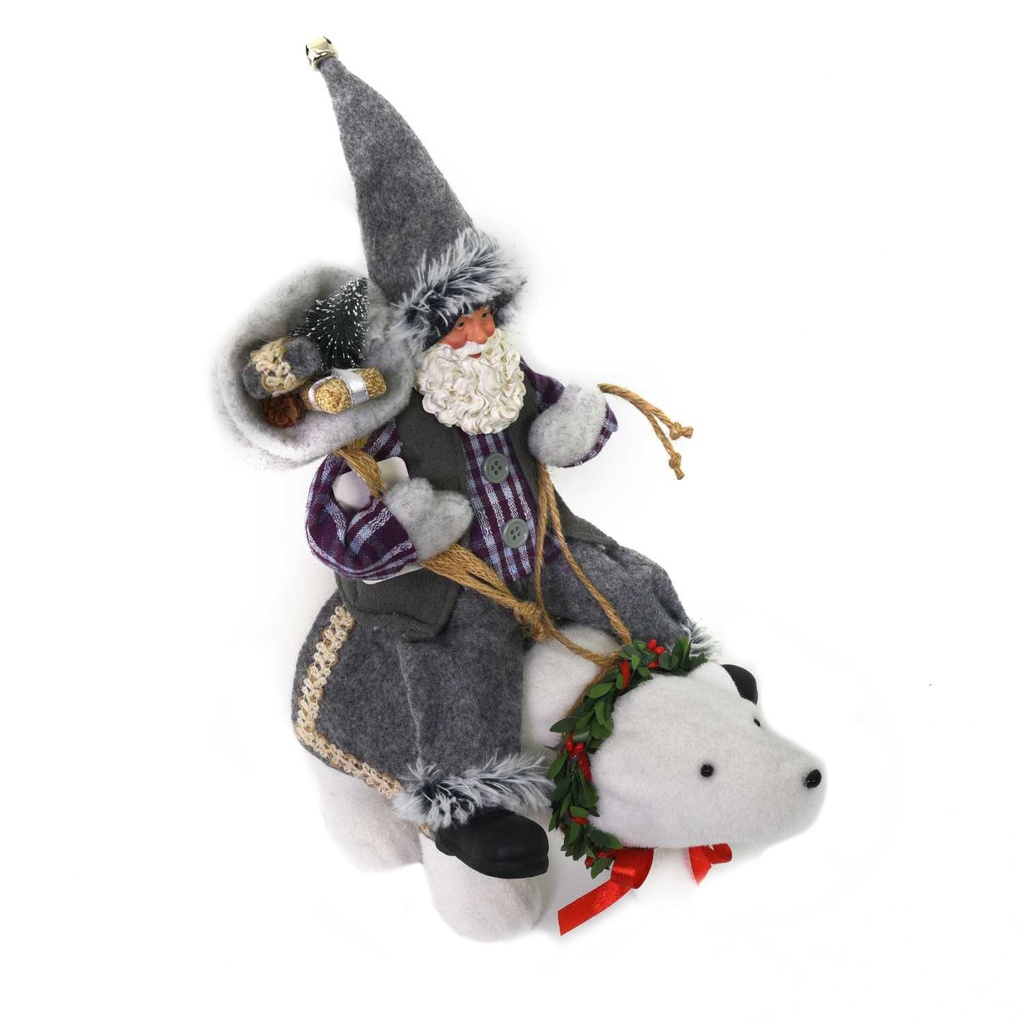 Babbo Natale Tessuto su Orso Viola 30x10x36 cm