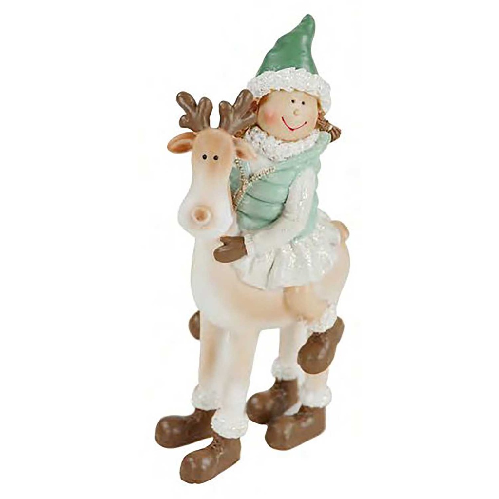 Statuetta Bambina su Renna NCO-6002 10,5 x 8 x 19,5 cm