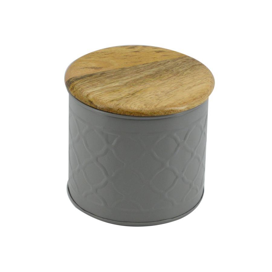 Barattolo Metallo Tappo Legno Grigio 15x15x14 cm