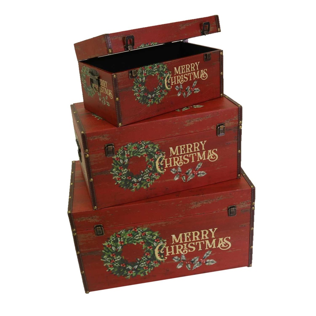 Baule ecopelle rosso ghirlanda rettangolare 59x36h33 cm