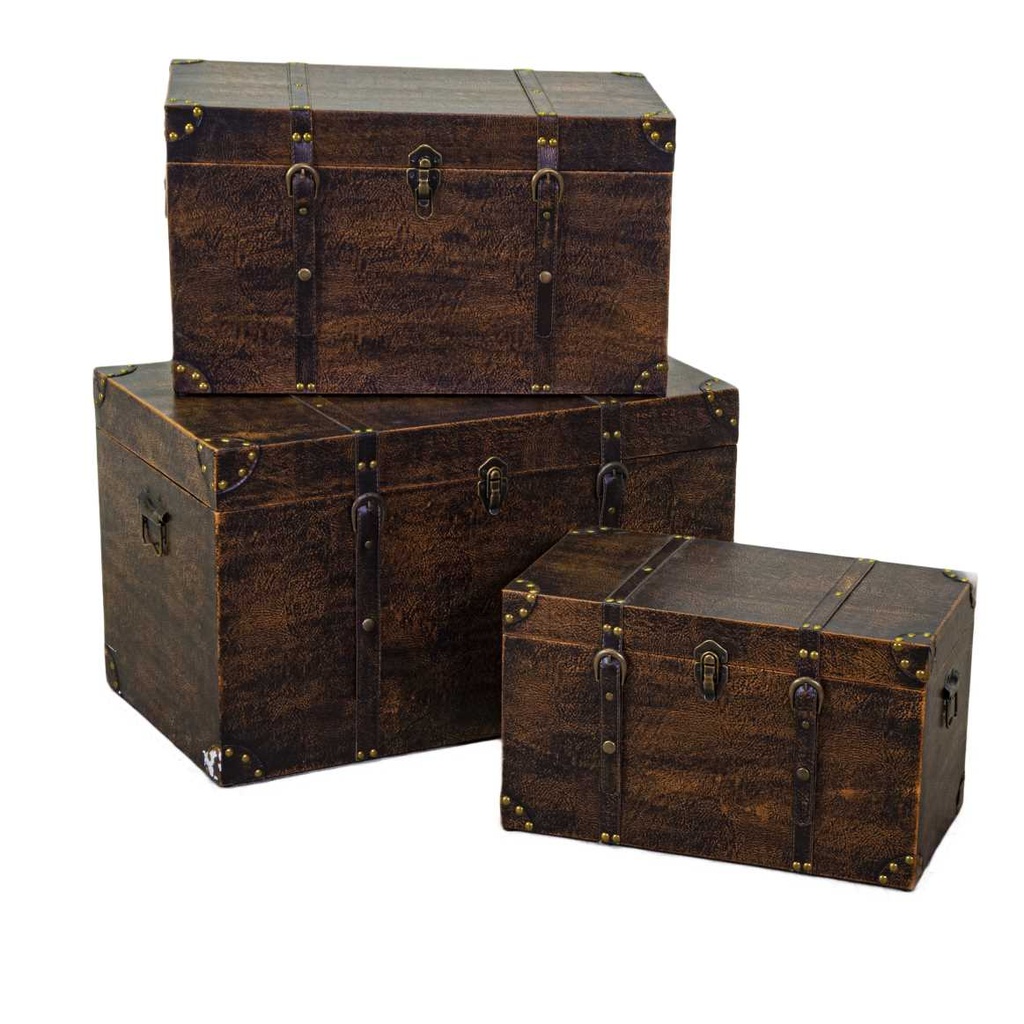Baule rettangolare in legno ecopelle marrone 68x38h40
