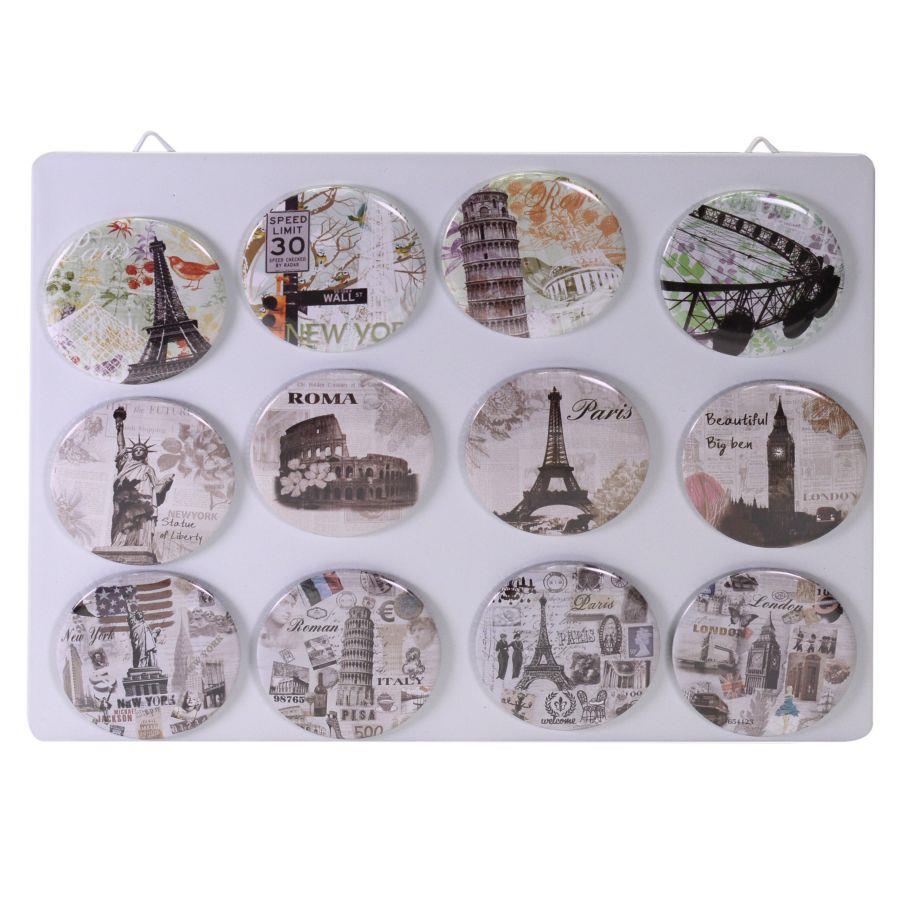 Set di magneti in metallo 12 pezzi città assortiti con display cmø7,3