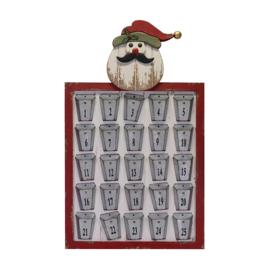Calendario dell'avvento in legno e metallo Babbo Natale cm 50,5x83x3
