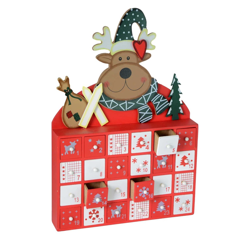 Calendario in legno con renna - 27x4x40 cm
