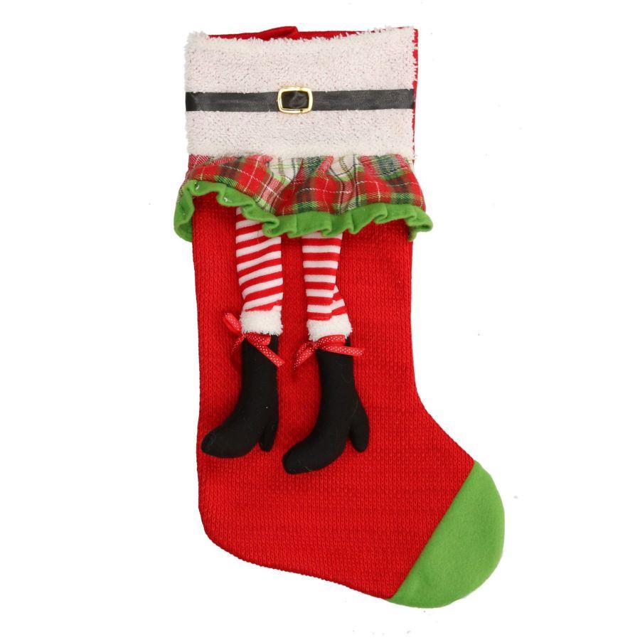 Calza in tessuto rosso verde elfo 25x48x2 cm