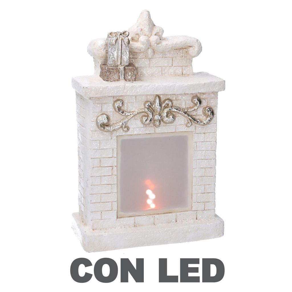 Camino in resina con regali led bianco 21,5x9,5x23 cm