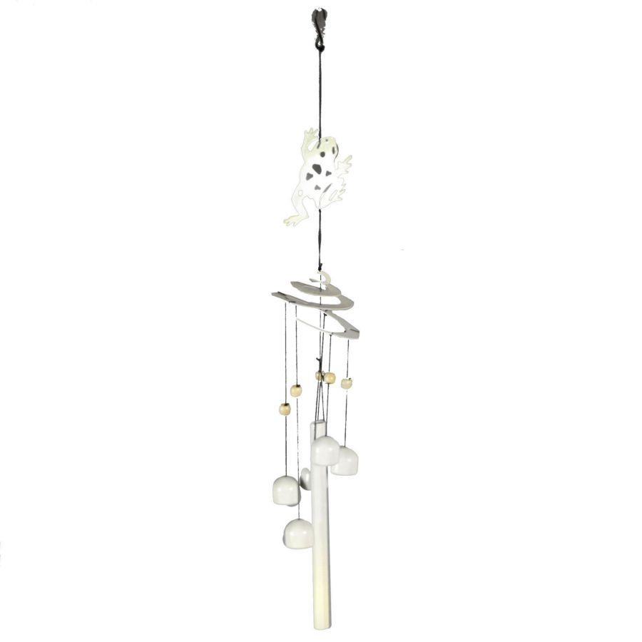 Campanello metallo con rana bianco 10x10x61 cm