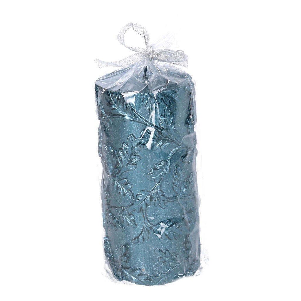 Candela Paraffina Foglie Goffrate Blu ø7h15
