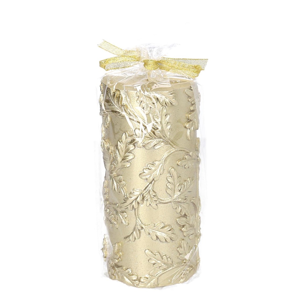 Candela Paraffina Foglie Goffrate Oro 7x15 cm