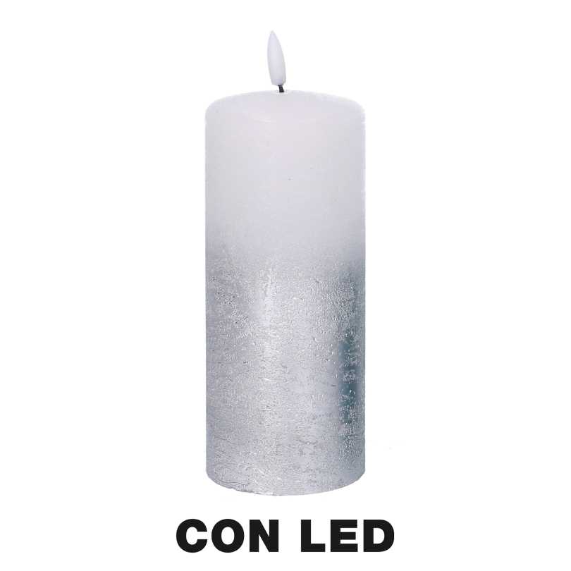 Candela LED in Paraffina Argento - 8x8x18 cm