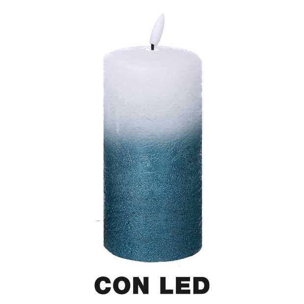 Candela LED azzurra in paraffina, ø7,5cm x 15cm