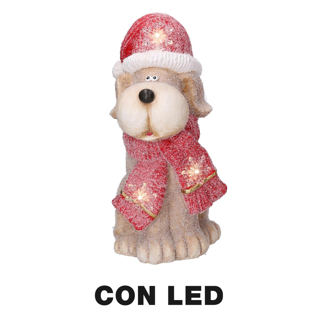 Cane in resina con cappello rosso e luce a LED, dimensioni cm22x19,5h40