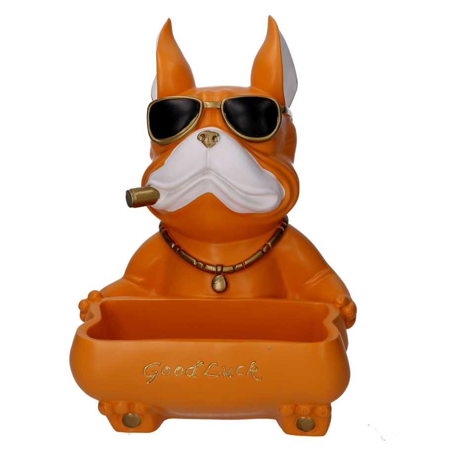 Cane svuotatasche arancione in resina 22x22x30 cm