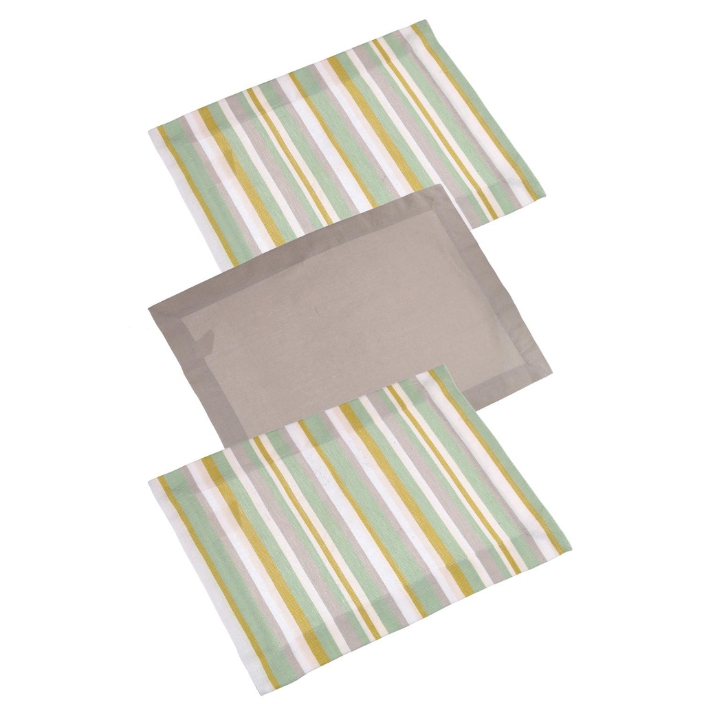 Set 3 pezzi di Canovaccio a righe verde tinto in filo cm50x70