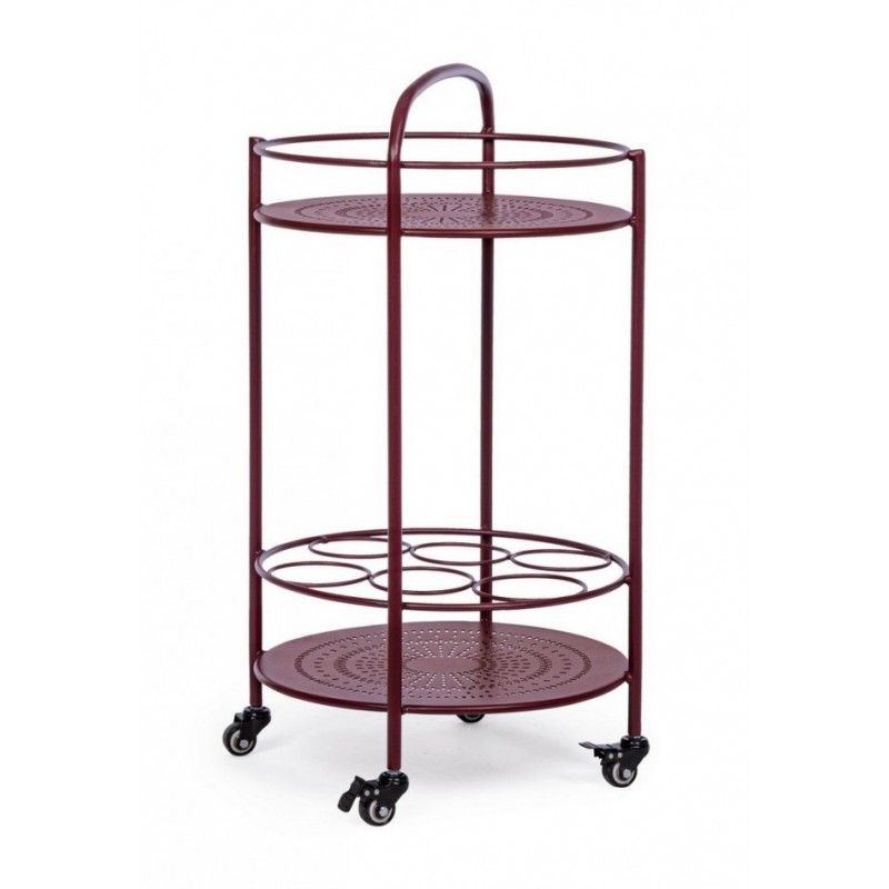 Carrello per bottiglie in acciaio Rosso Bordeaux con ruote autobloccanti