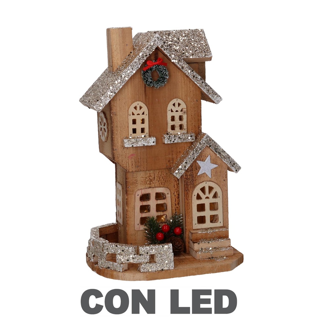 Casetta in legno con luce LED naturale 19x14x31 cm