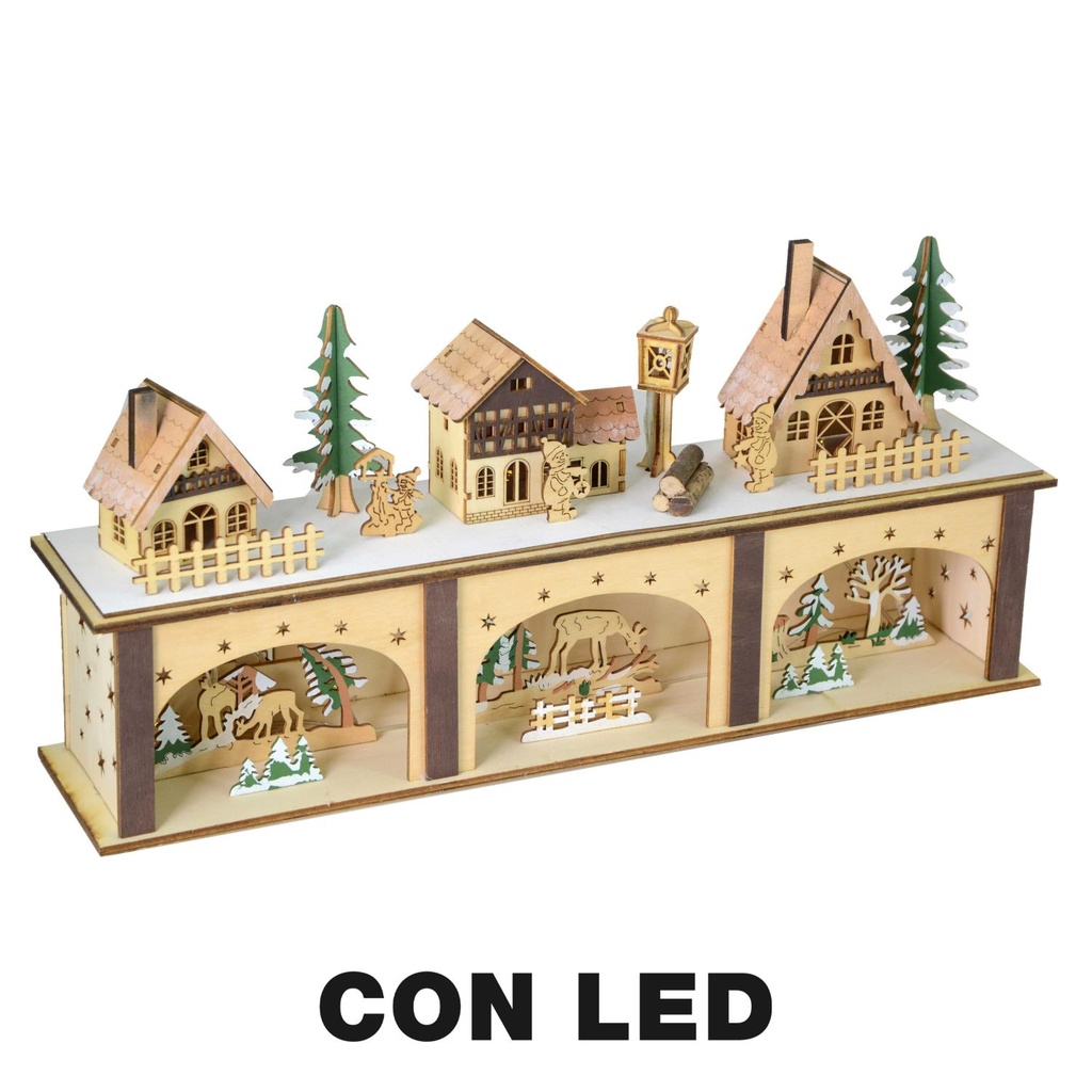 Casetta in legno con luci LED 45x10x20 cm