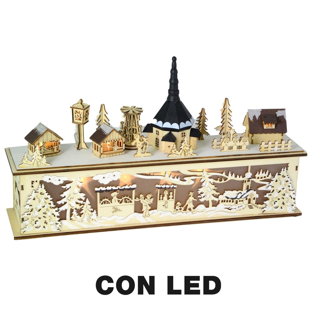 Casetta in legno con luci LED 45x10x26 cm