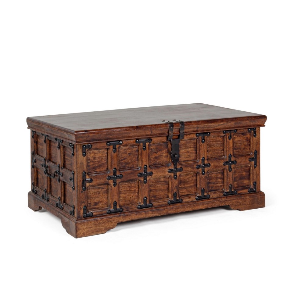 Cassapanca Decorativa Jaipur in Legno di Noce - Misure 110x63x45h