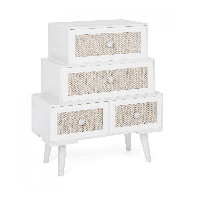 Cassettiera da soggiorno in MDF quattro cassetti Bianca 60x30,5x h70,5 cm