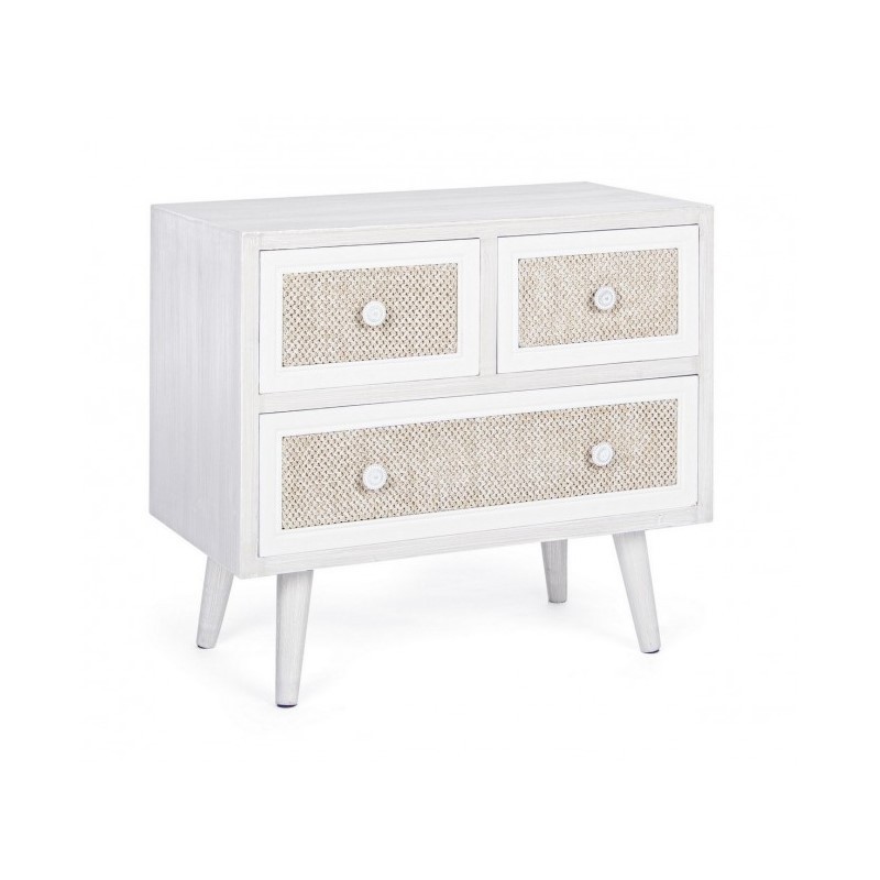 Cassettiera da soggiorno tre cassetti Bianca MONTIEL 60x33x h54,5 cm